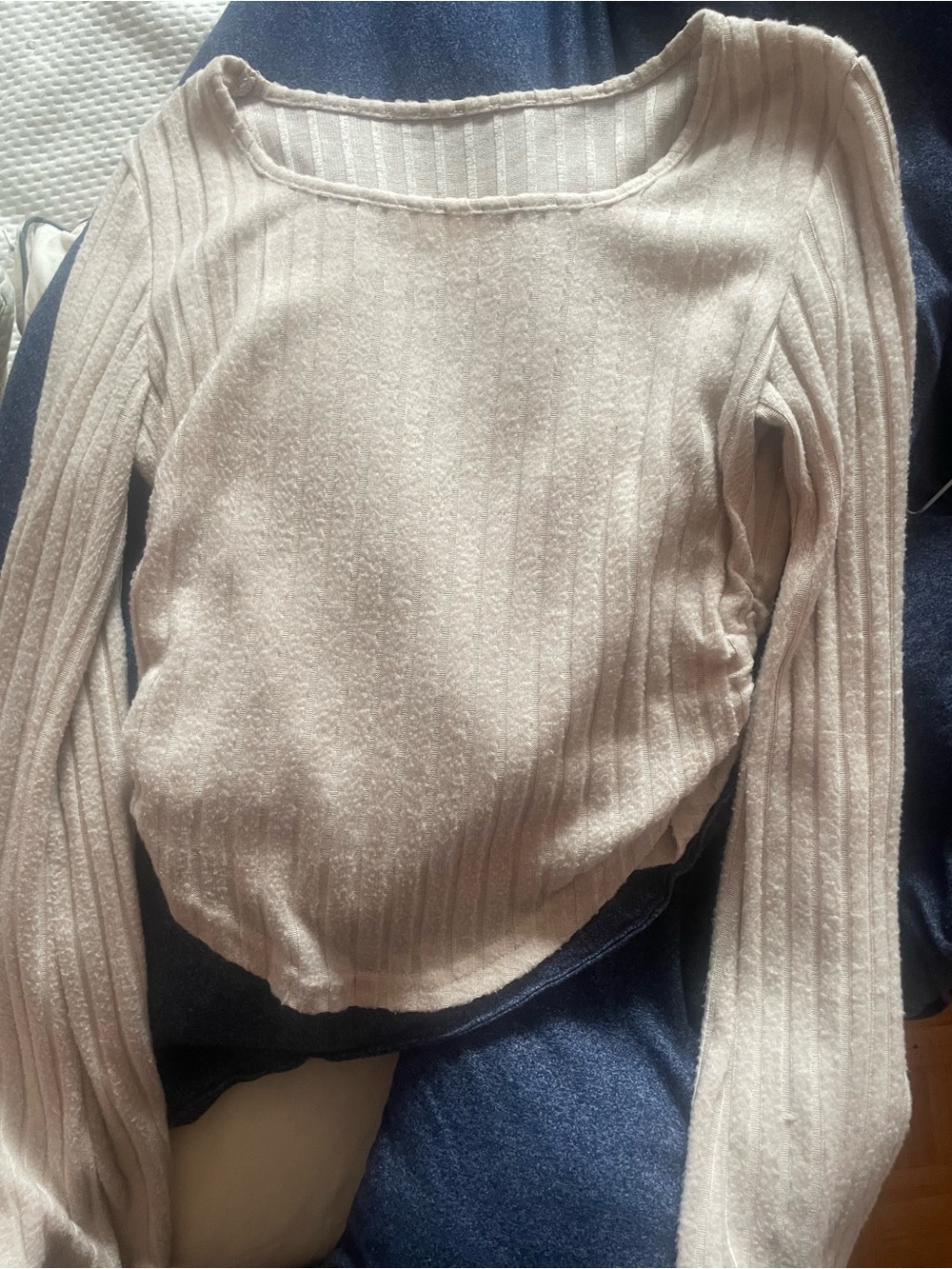 Soft Ribbed Long-Sleeve Sweater - Cream